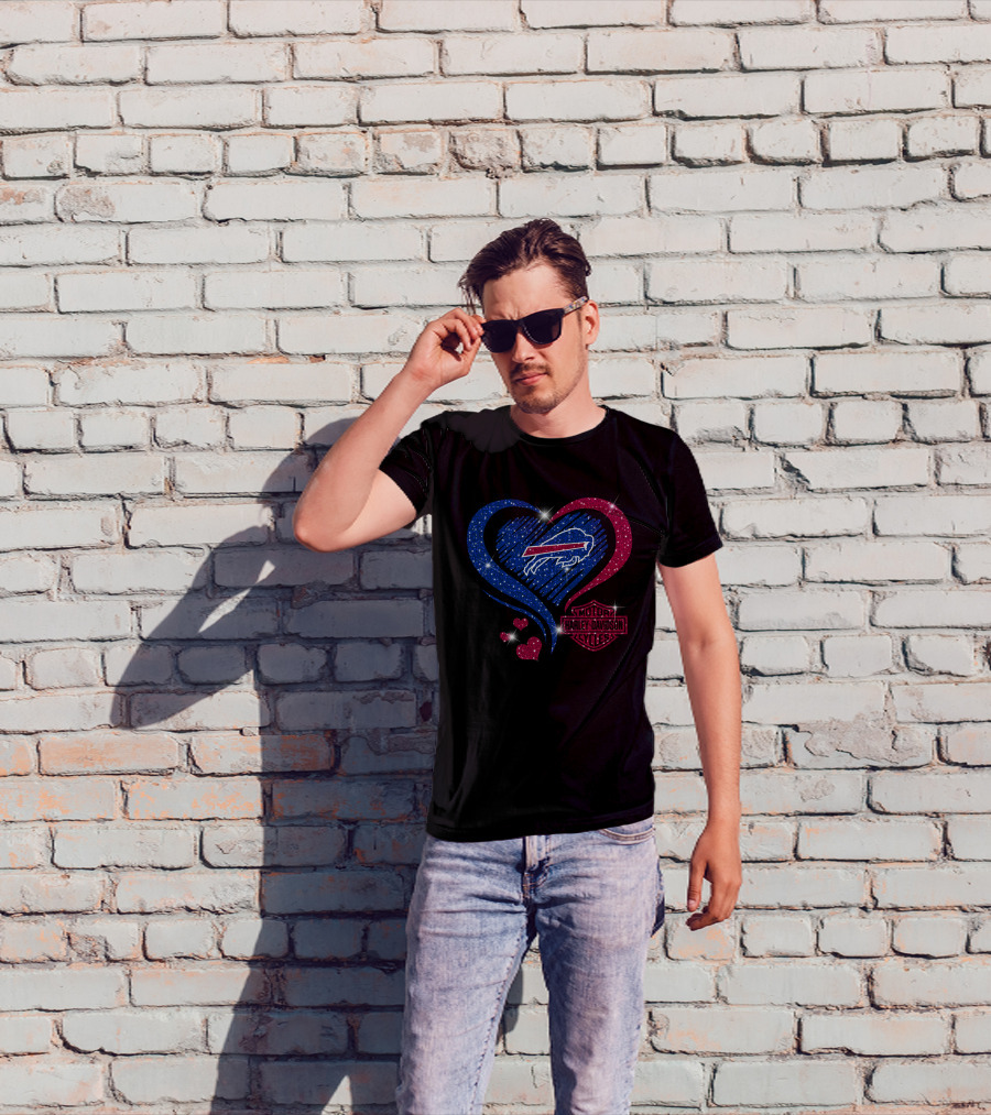 Buffalo Bills Heart Harley Davidson Motorcycles T-Shirt