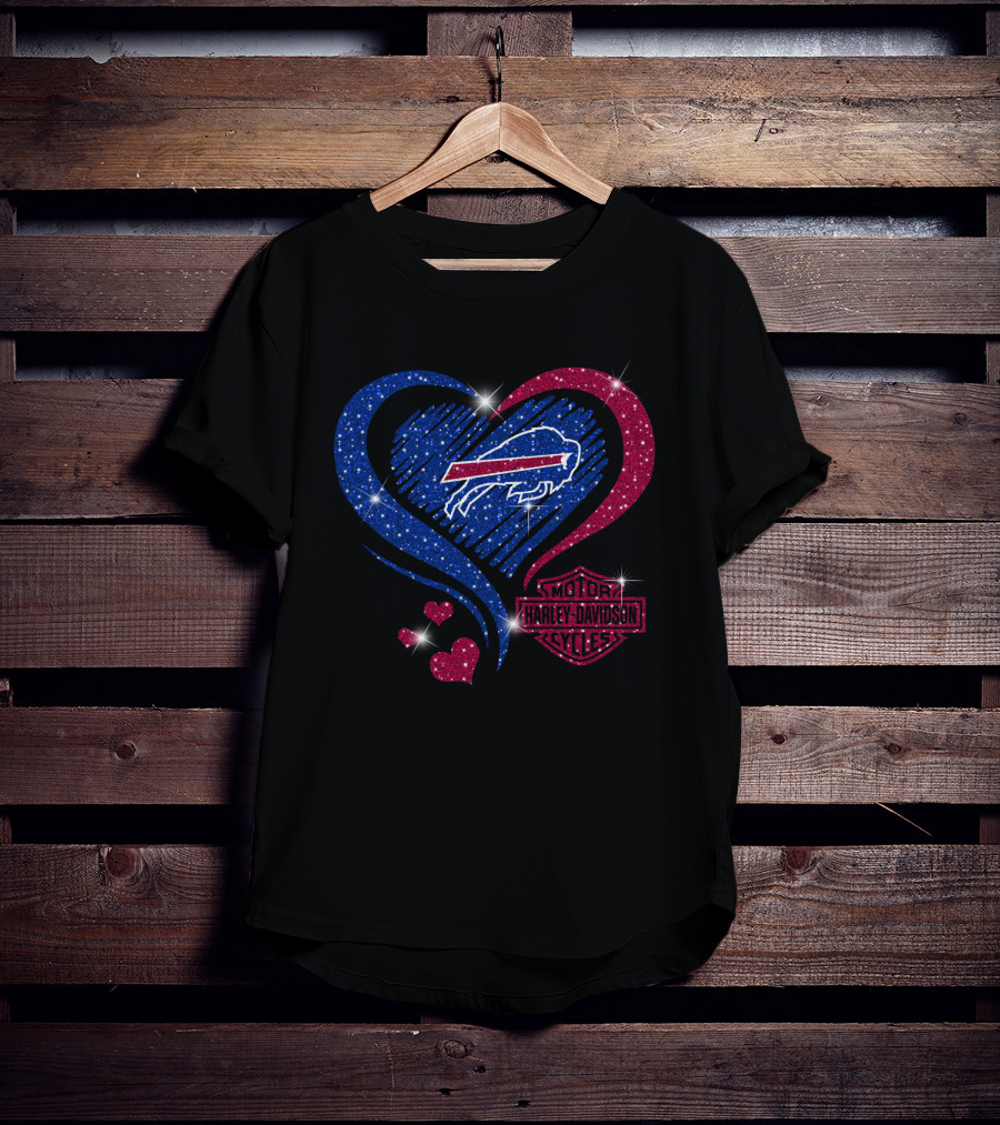 Buffalo Bills Heart Harley Davidson Motorcycles T-Shirt