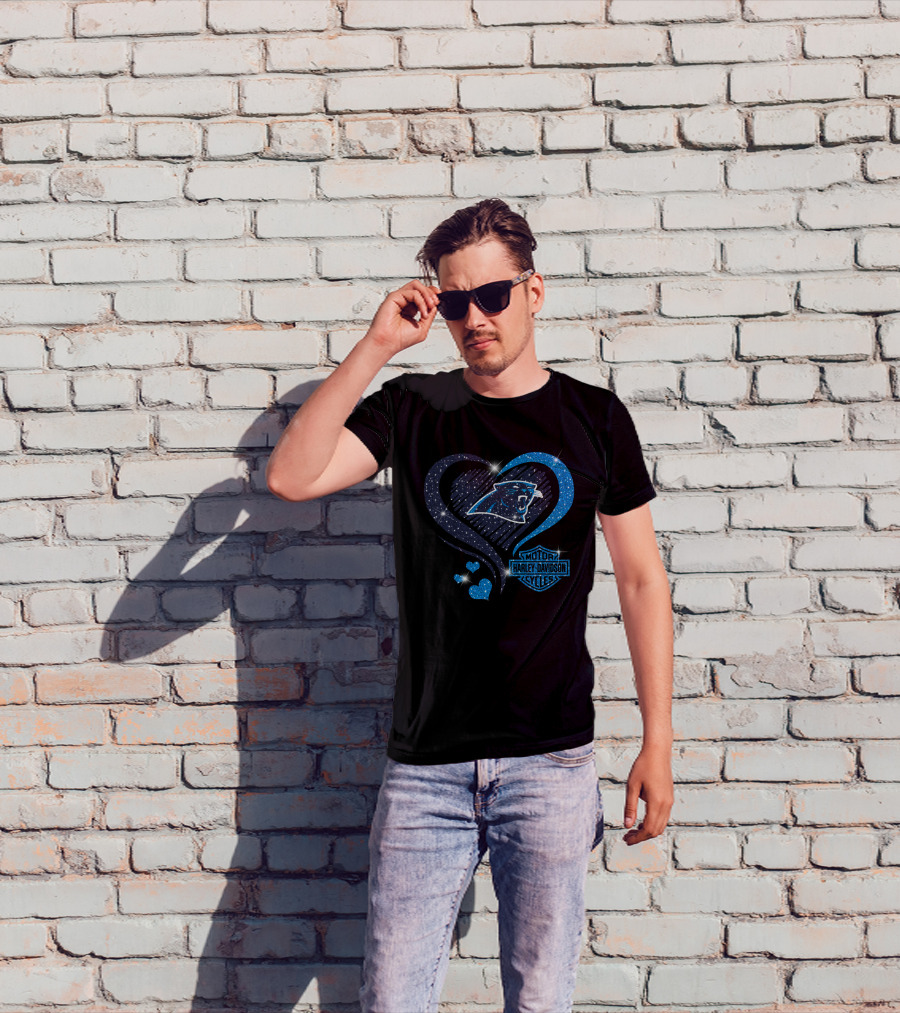 Carolina Panthers Heart Harley Davidson Cycles T-Shirt