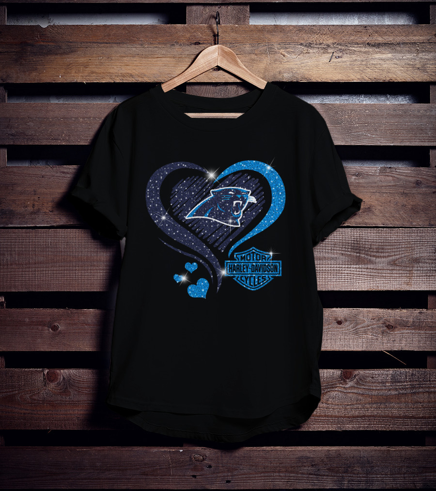 Carolina Panthers Heart Harley Davidson Cycles T-Shirt