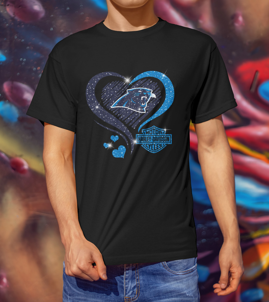 Carolina Panthers Heart Harley Davidson Cycles T-Shirt
