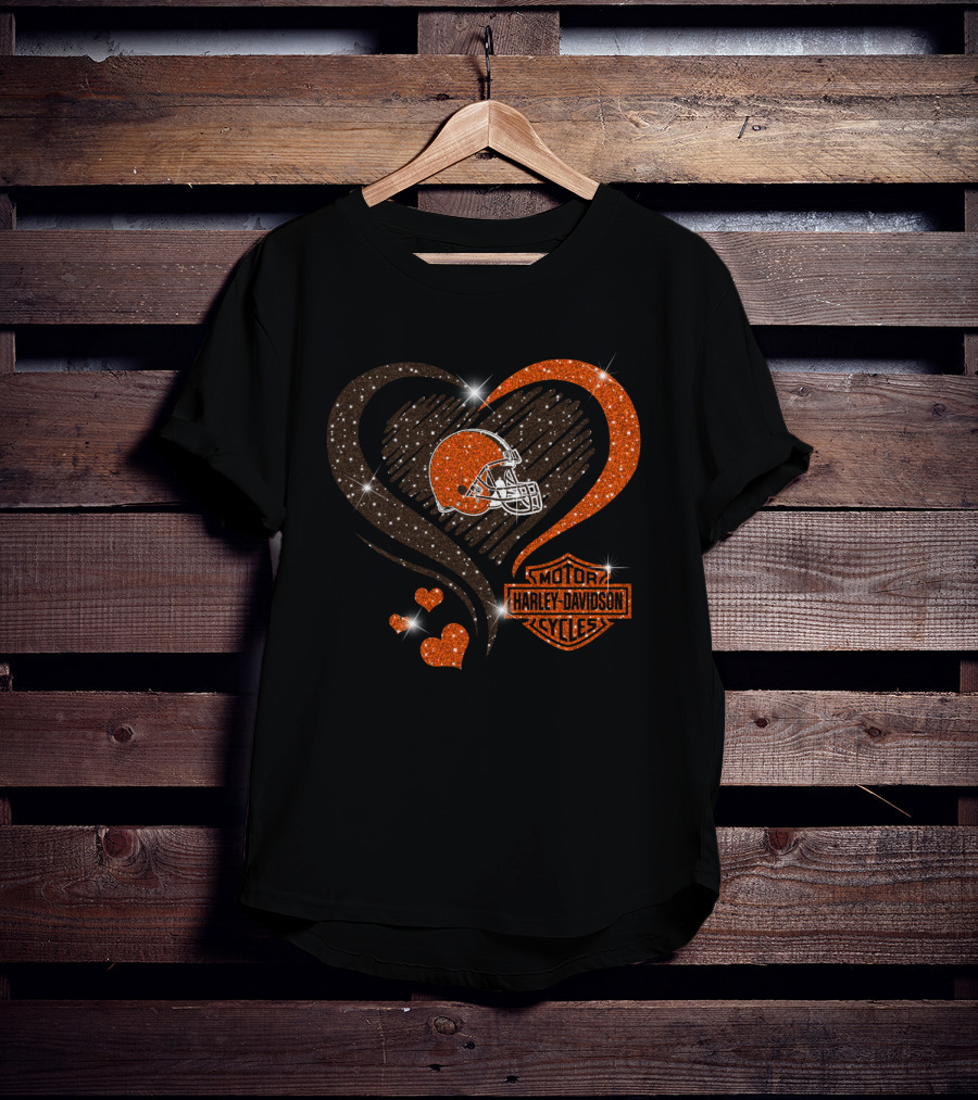 Harley Davidson Cleveland Browns Heart T-Shirt
