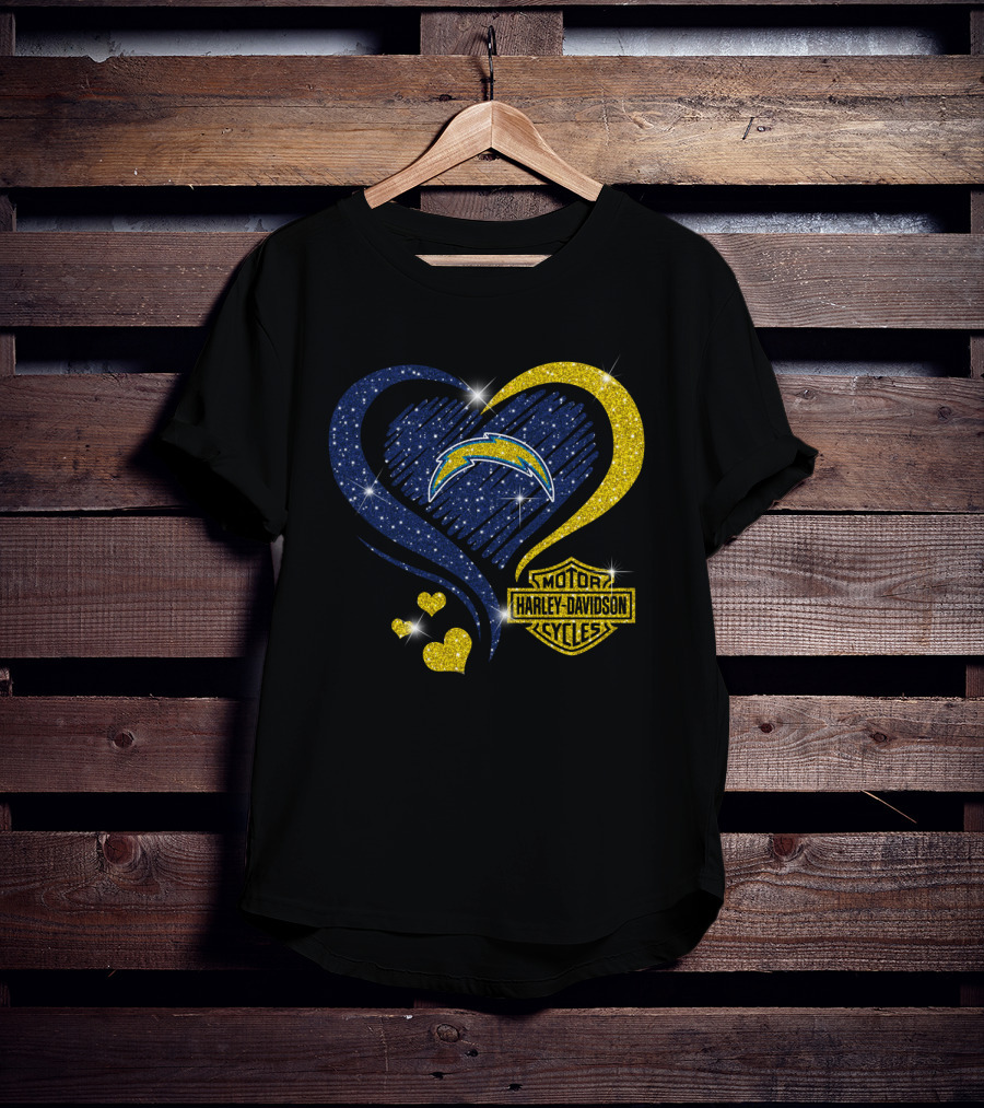 Motor Harley Davidson Cycles Los Angeles Chargers Heart And Lightning T-Shirt