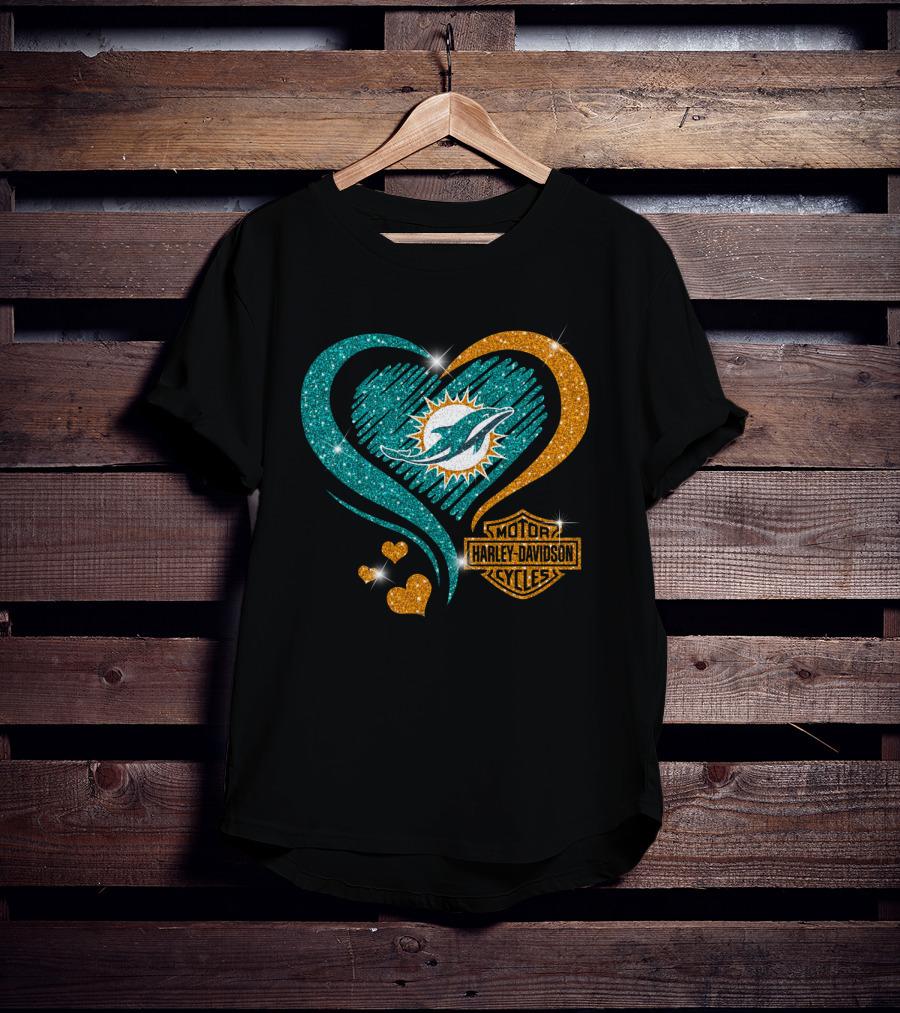 Miami Dolphins Harley Davidson Heart T-Shirt