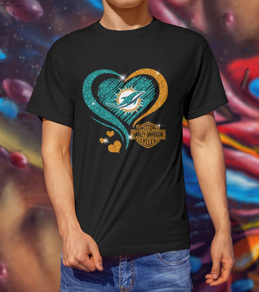 Miami Dolphins Harley Davidson Heart T-Shirt