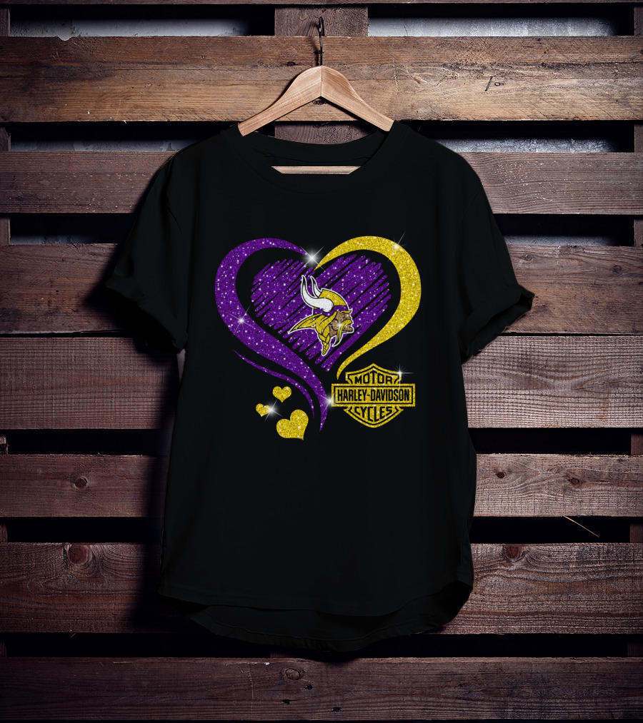 Minnesota Vikings Harley Davidson Heart T-Shirt