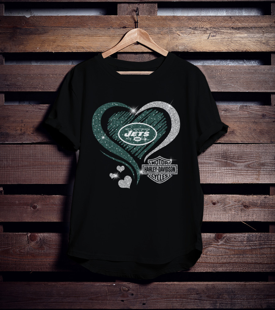 New York Jets Harley Davidson Heart T-Shirt