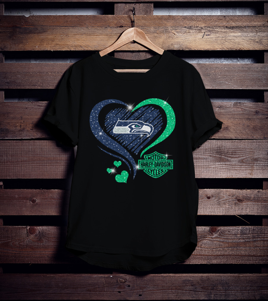 Harley Davidson Motorcycles Heart With Seattle Seahawks T-Shirt