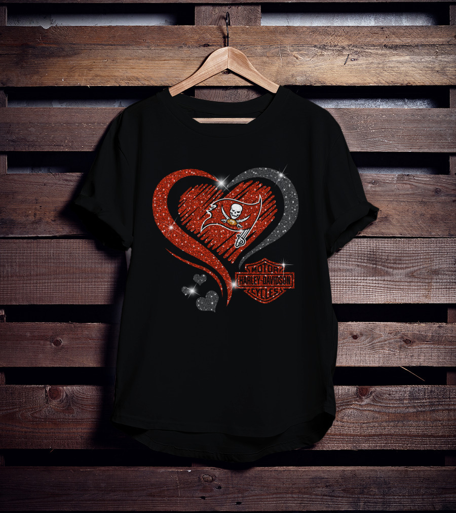 Harley Davidson Tampa Bay Buccaneers Sparkling Heart T-Shirt