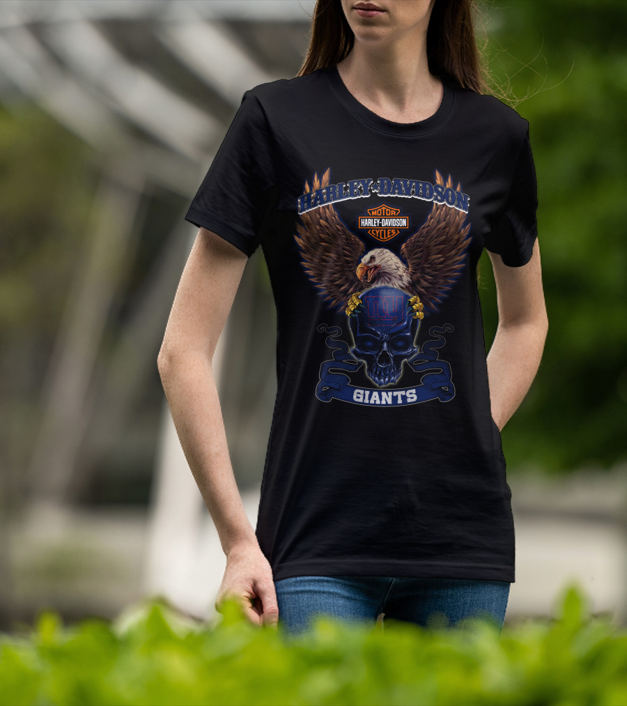 Harley Davidson Motorcycles Giants Ny Eagle Skull T-Shirt