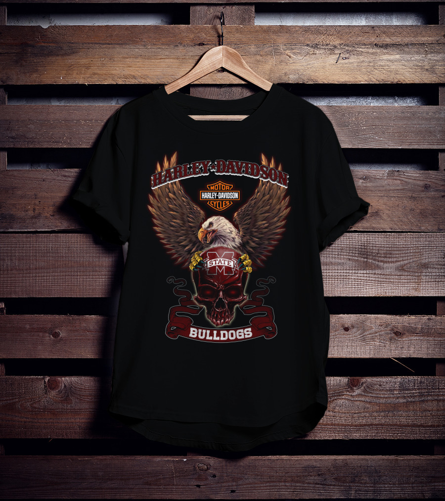 Harley Davidson Mississippi State Bulldogs Eagle And Skull T-Shirt