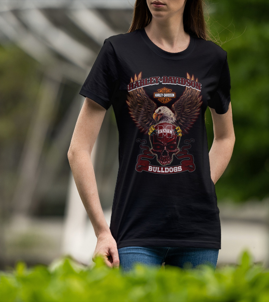 Harley Davidson Mississippi State Bulldogs Eagle And Skull T-Shirt