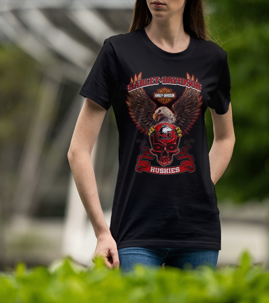 Harley Davidson Northern Illinois Huskies Eagle And Skull T-Shirt
