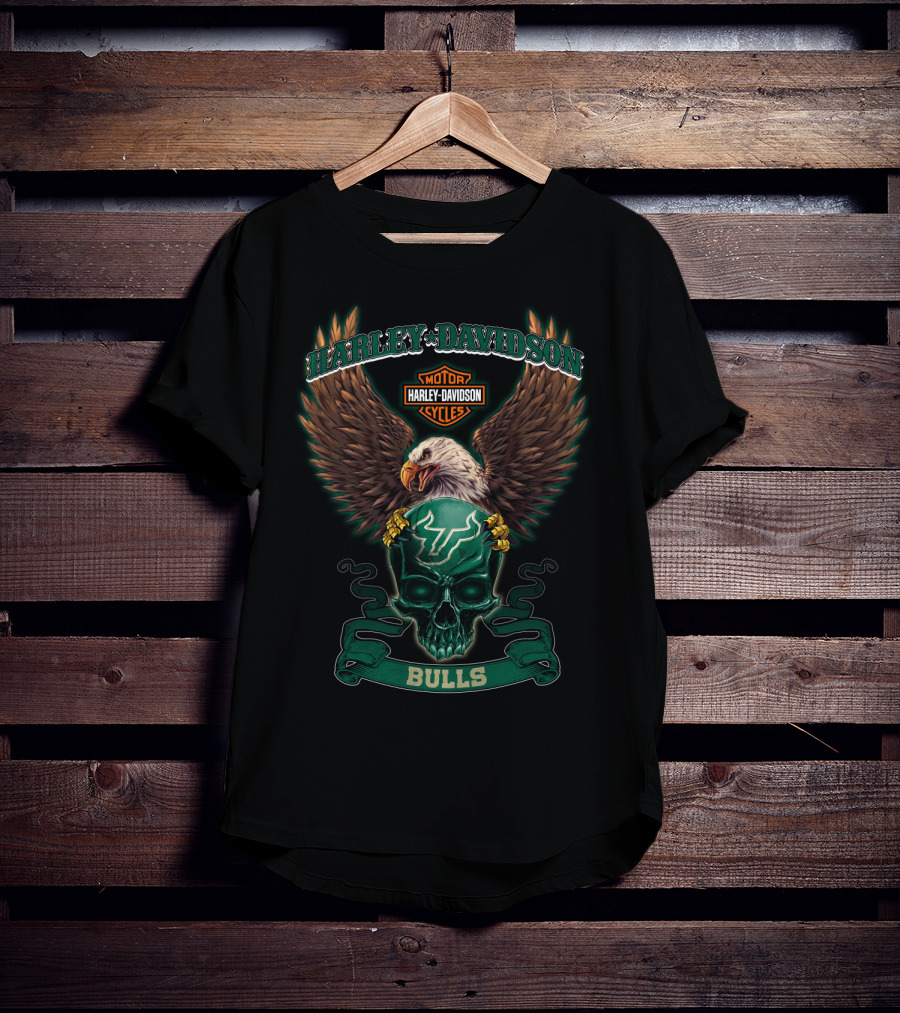 Harley Davidson Motor Cycles South Florida Bulls Eagle And Skull T-Shirt