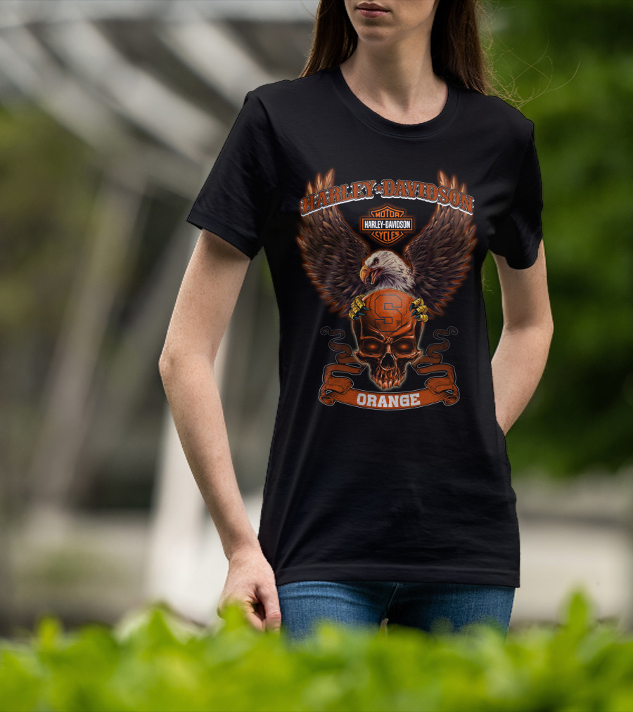 Harley Davidson Syracuse Orange Bald Eagle Skull T-Shirt