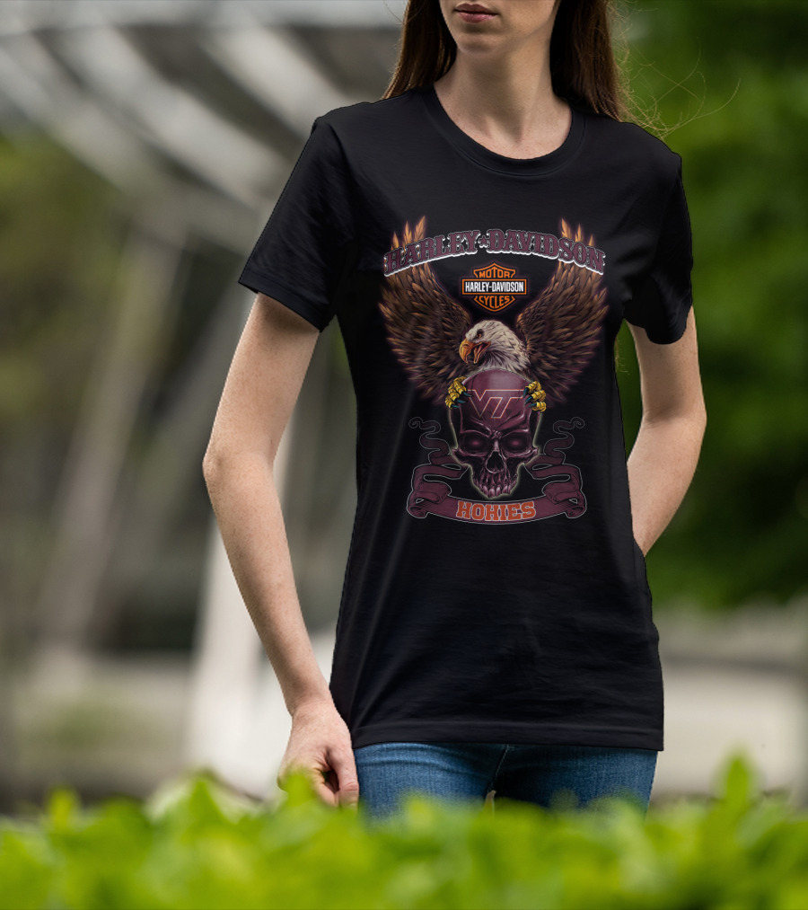 Harley Davidson Virginia Tech Hokies Eagle And Skull T-Shirt
