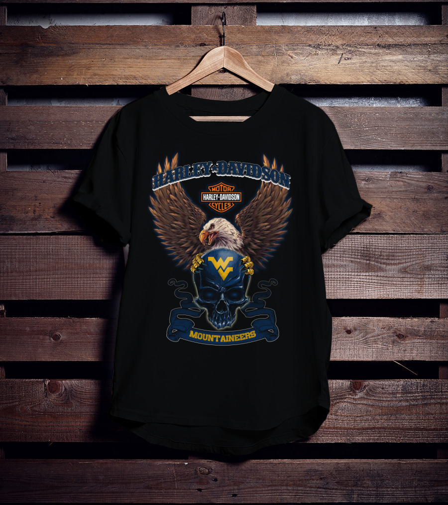 Harley Davidson Motor Cycles West Virginia Mountaineers Eagle Skull T-Shirt