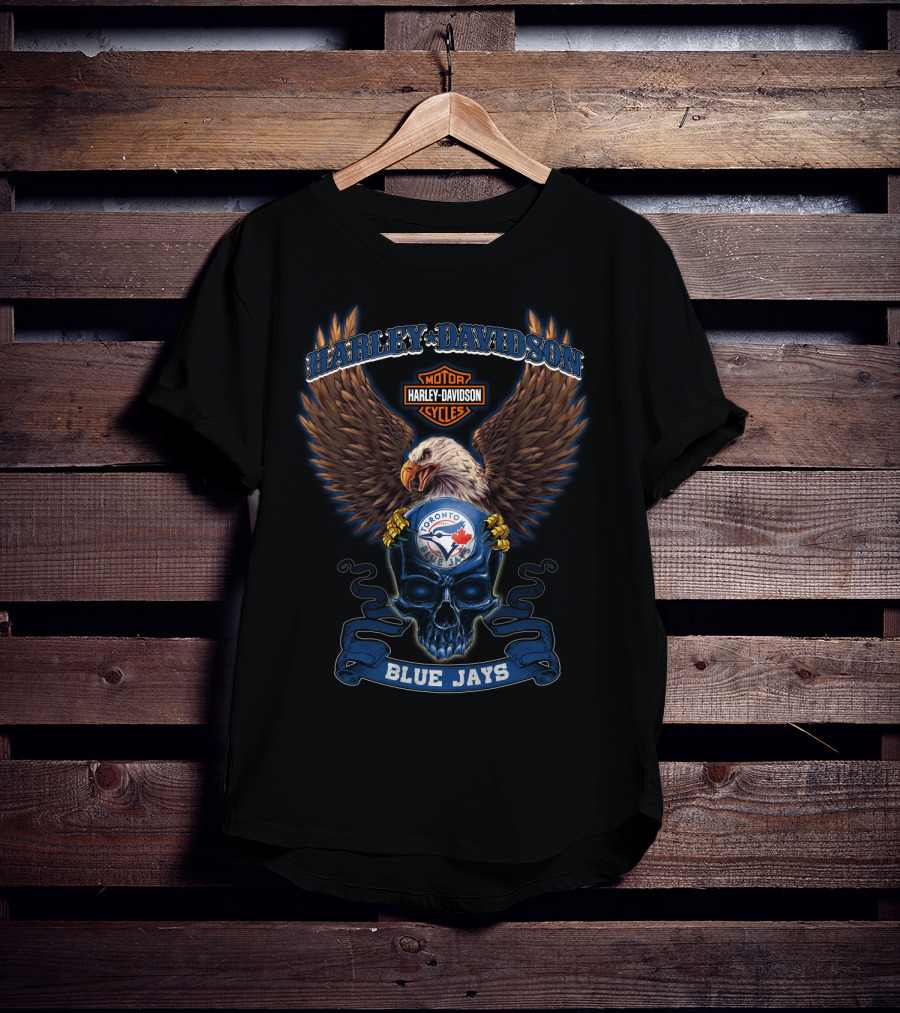Harley Davidson Toronto Blue Jays Motor Cycles Eagle Skull T-Shirt