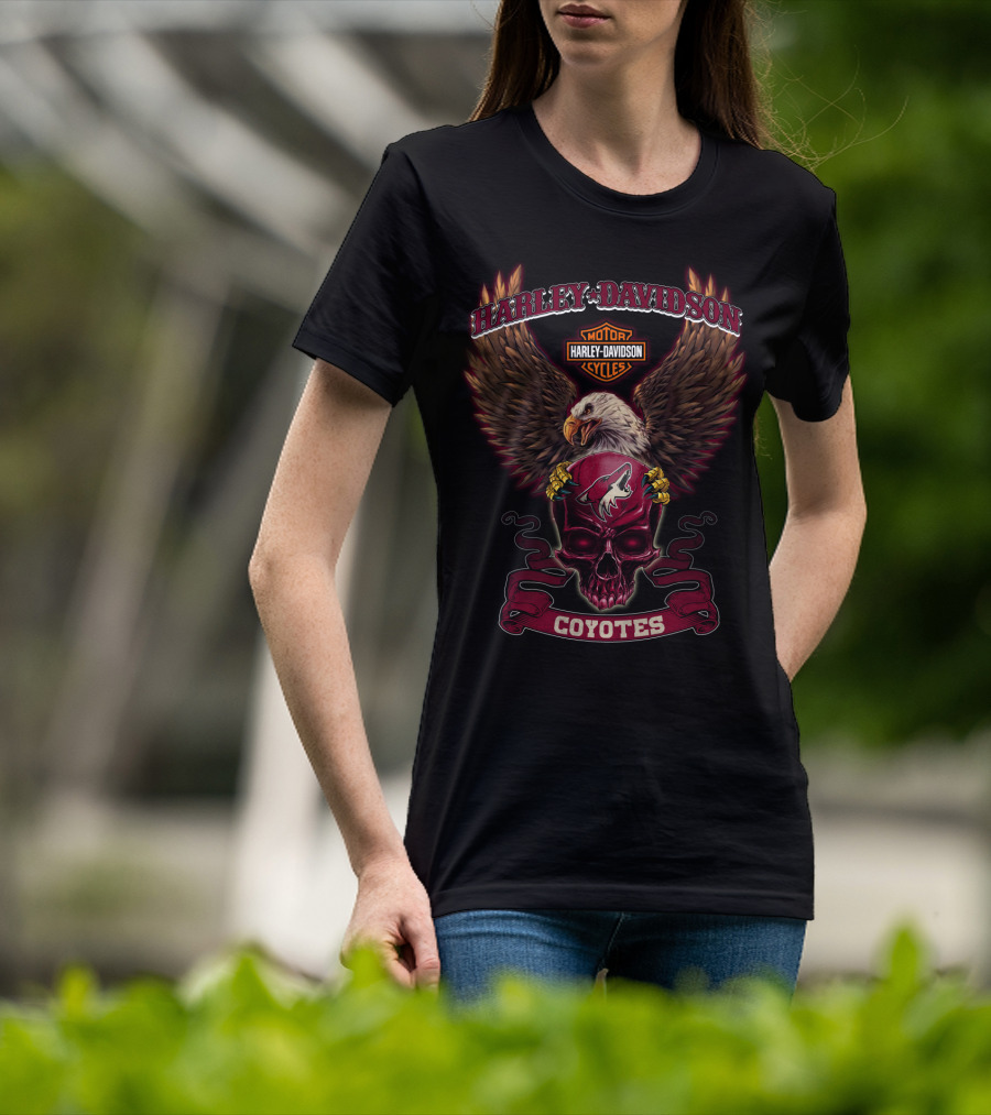 Harley Davidson Motorcycles Arizona Coyotes Bald Eagle Shield T-Shirt
