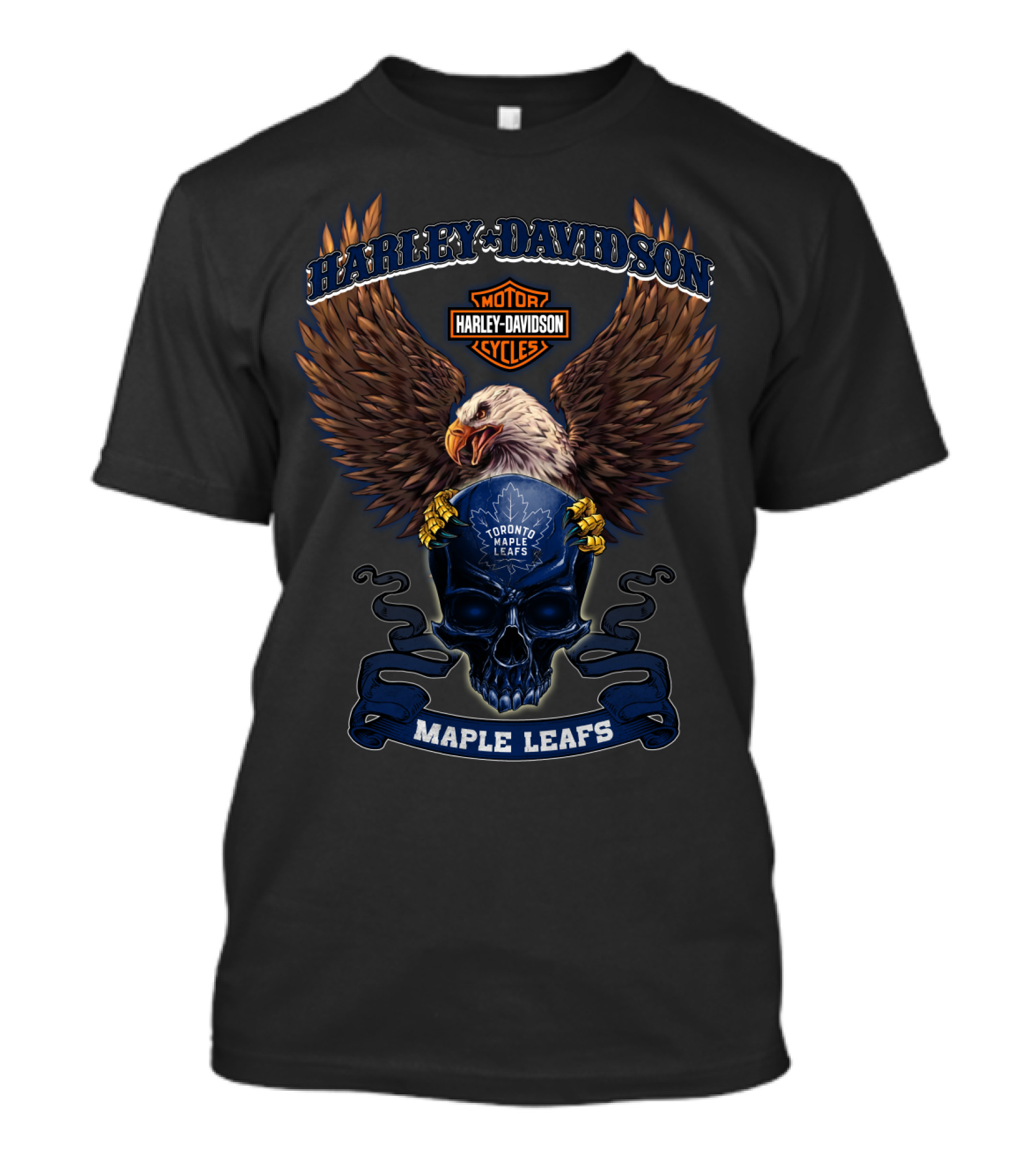 Harley Davidson Toronto Maple Leafs Motor Cycles Eagle Skull T-Shirt