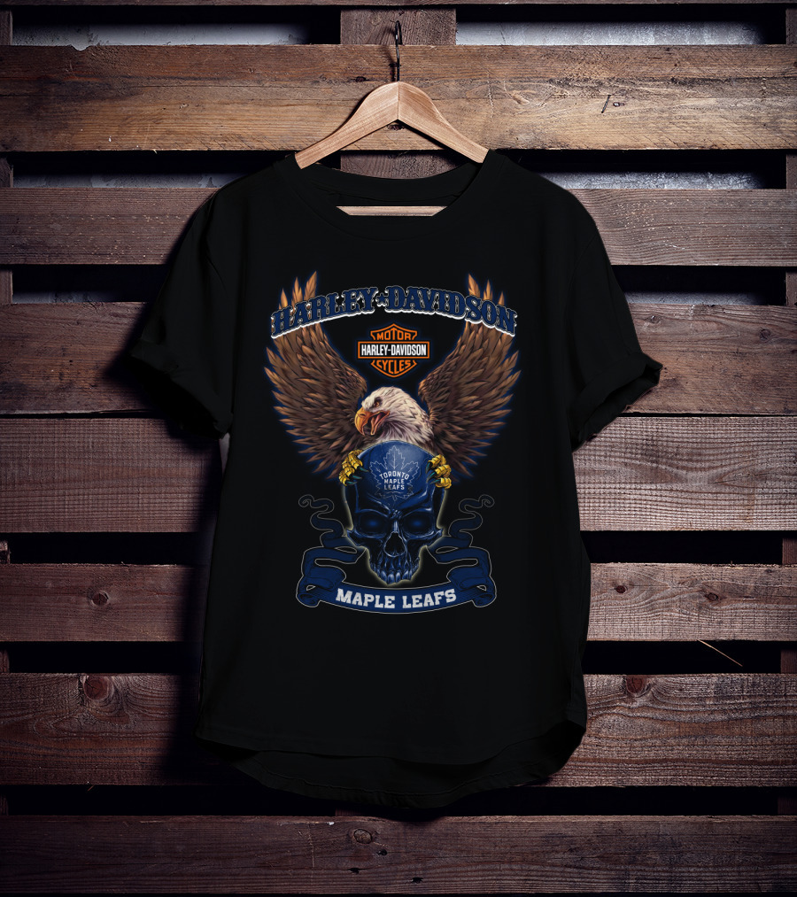 Harley Davidson Toronto Maple Leafs Motor Cycles Eagle Skull T-Shirt