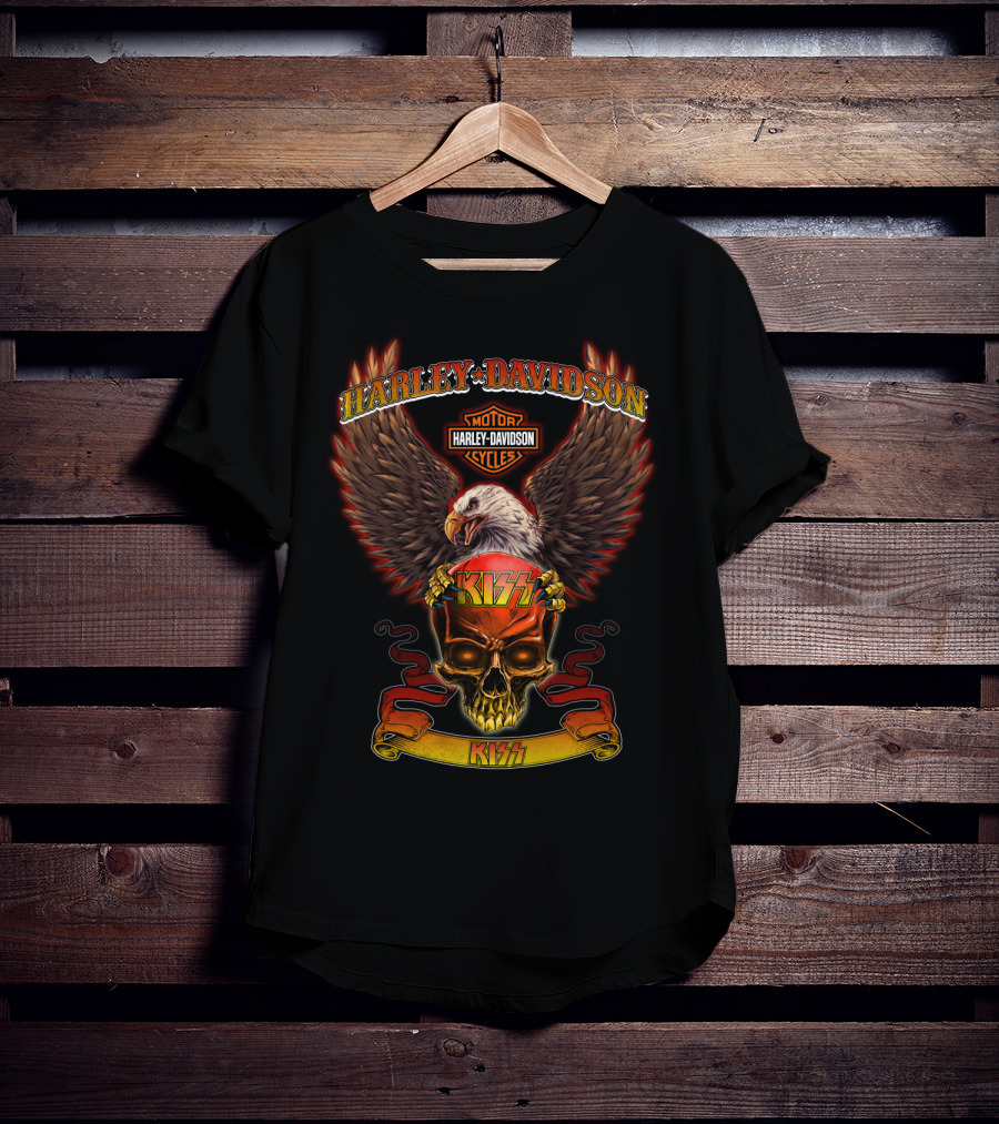Harley Davidson Motor Cycles Eagle Skull Kiss T-Shirt