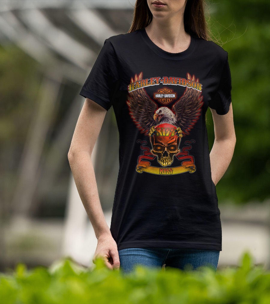 Harley Davidson Motor Cycles Eagle Skull Kiss T-Shirt