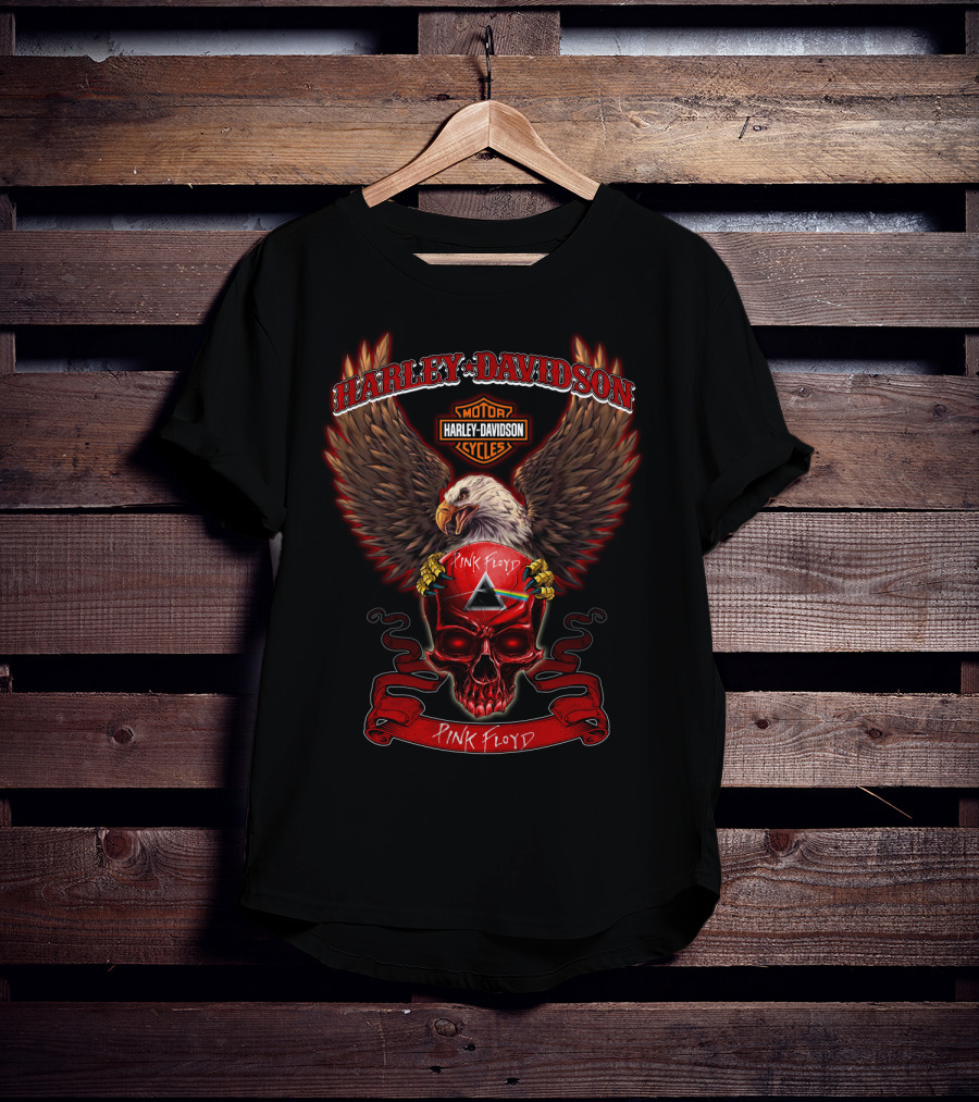 Harley Davidson Motor Cycles Pink Floyd Eagle Skull T-Shirt