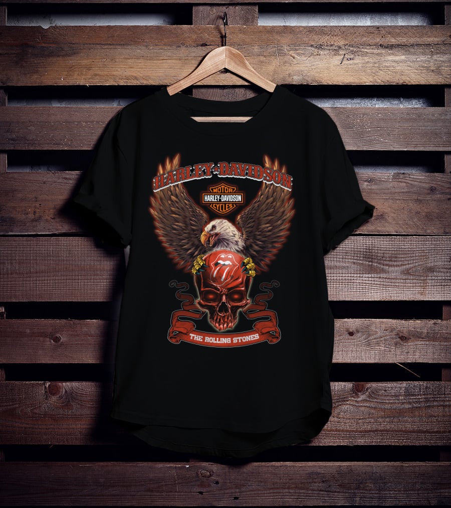 Harley Davidson Motor Cycles Eagle Skull The Rolling Stones T-Shirt