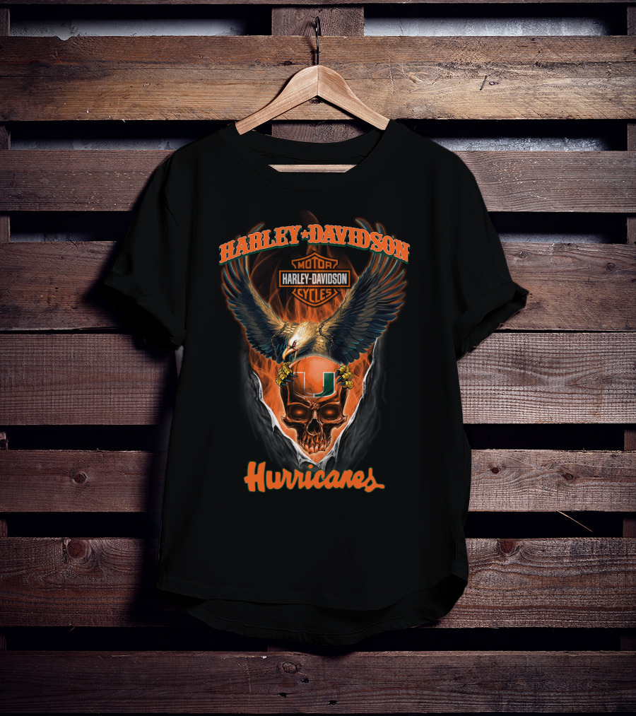 Harley Davidson Miami Hurricanes Motorcycles Skull And Eagle T-Shirt