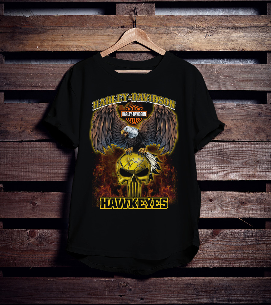 Harley Davidson Hawkeyes Eagle Skull Flame T-Shirt