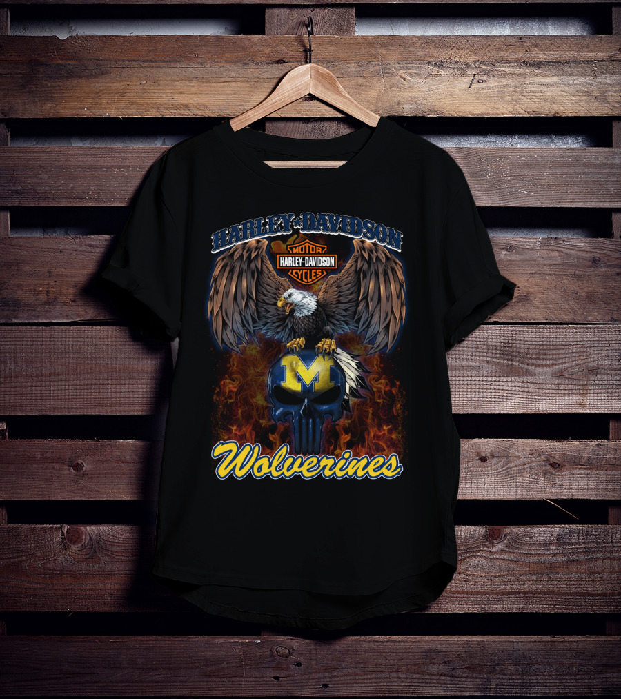 Harley Davidson Motor Cycles Eagle Michigan Wolverines T-Shirt