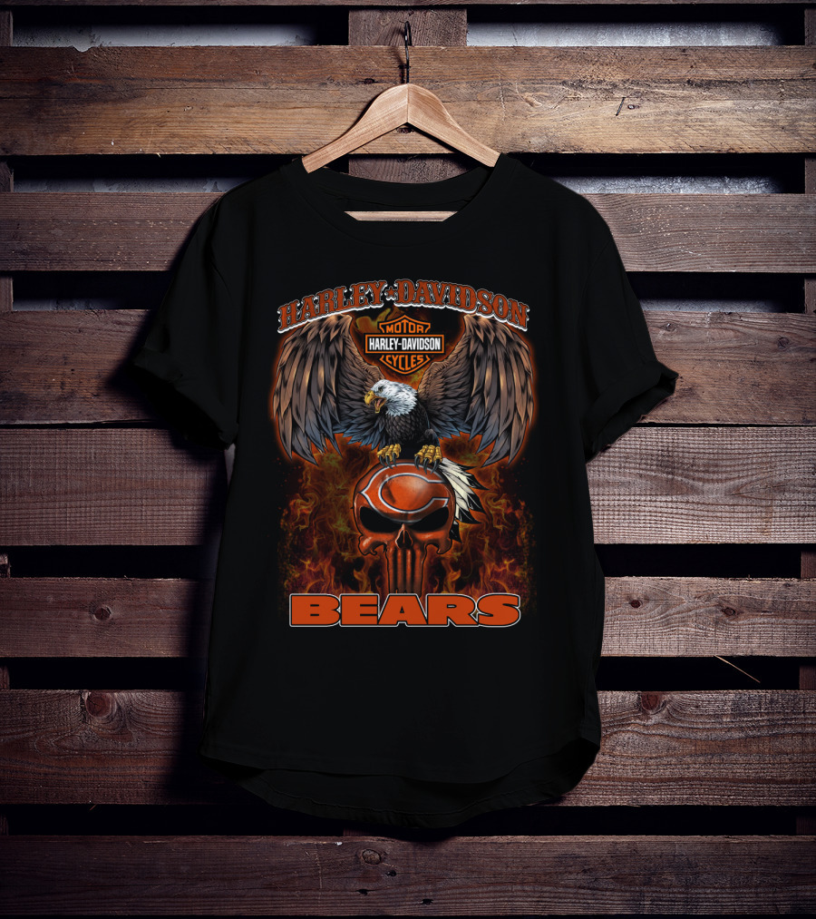 Harley Davidson Motor Cycles Eagle Chicago Bears T-Shirt