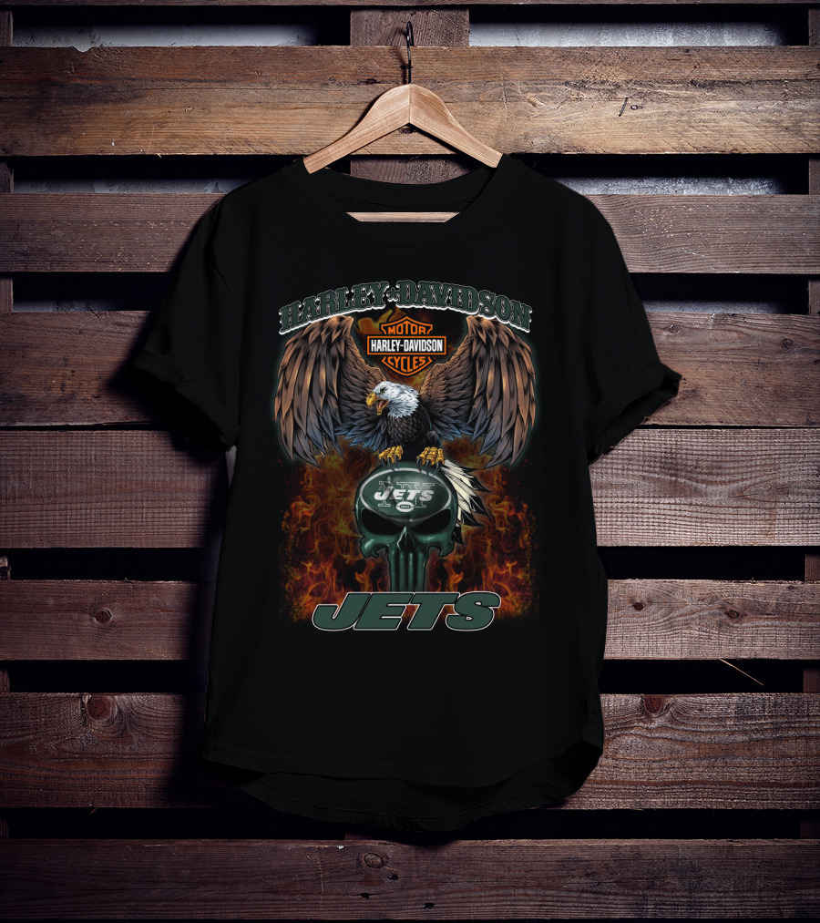 Harley Davidson New York Jets Motorcycle Eagles T-Shirt