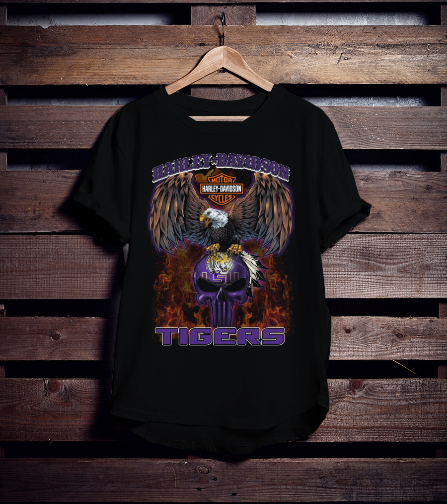 Harley Davidson Lsu Tigers Eagle And Skull T-Shirt