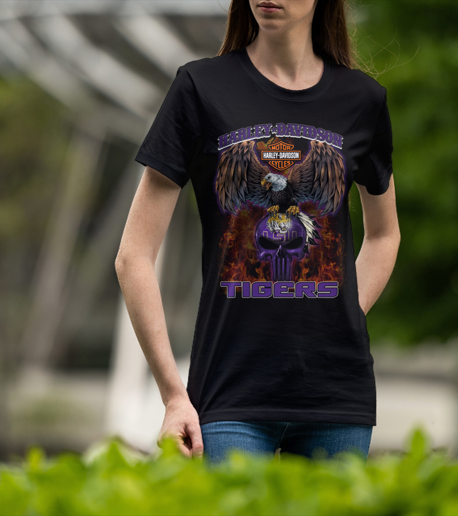 Harley Davidson Lsu Tigers Eagle And Skull T-Shirt