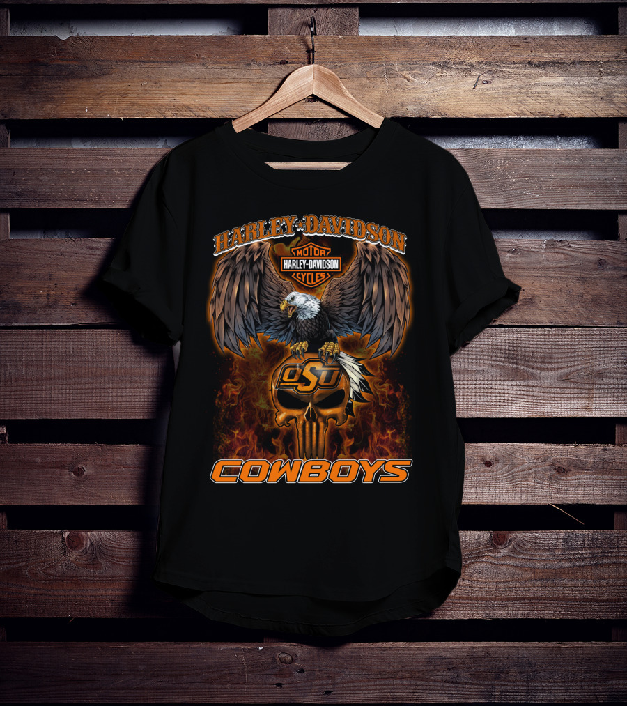 Harley Davidson Motorcycles Osu Cowboys Eagle T-Shirt