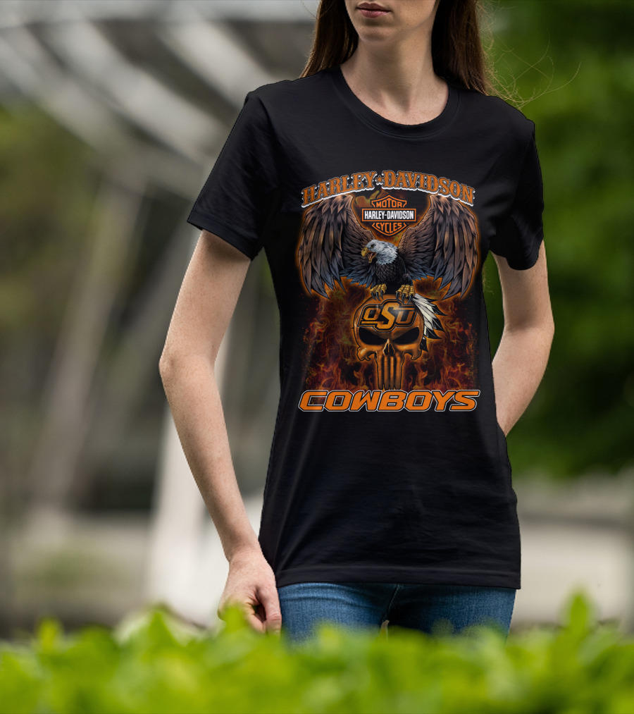 Harley Davidson Motorcycles Osu Cowboys Eagle T-Shirt
