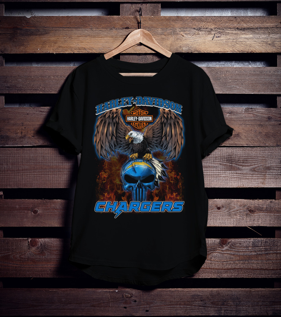 Harley Davidson Motor Cycles Chargers Eagle And Skull T-Shirt