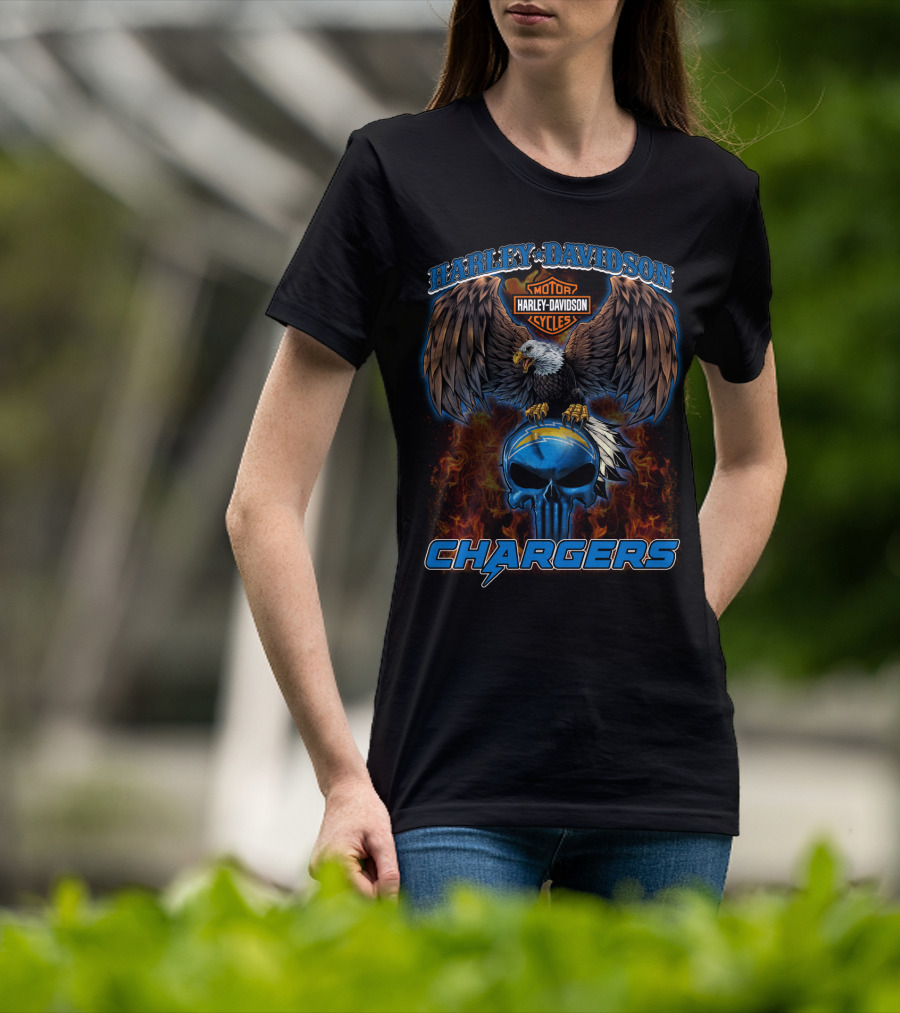Harley Davidson Motor Cycles Chargers Eagle And Skull T-Shirt