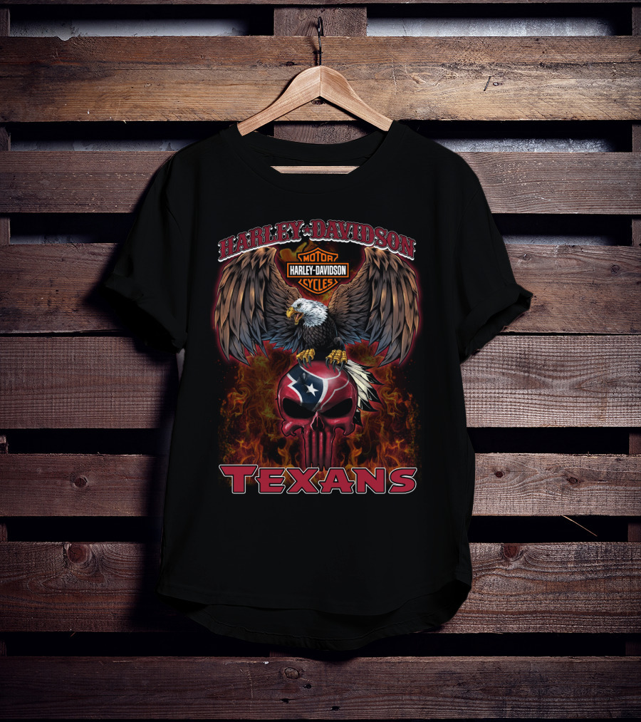 Harley Davidson Motorcycles Texans Eagle Skull Texas Flag T-Shirt