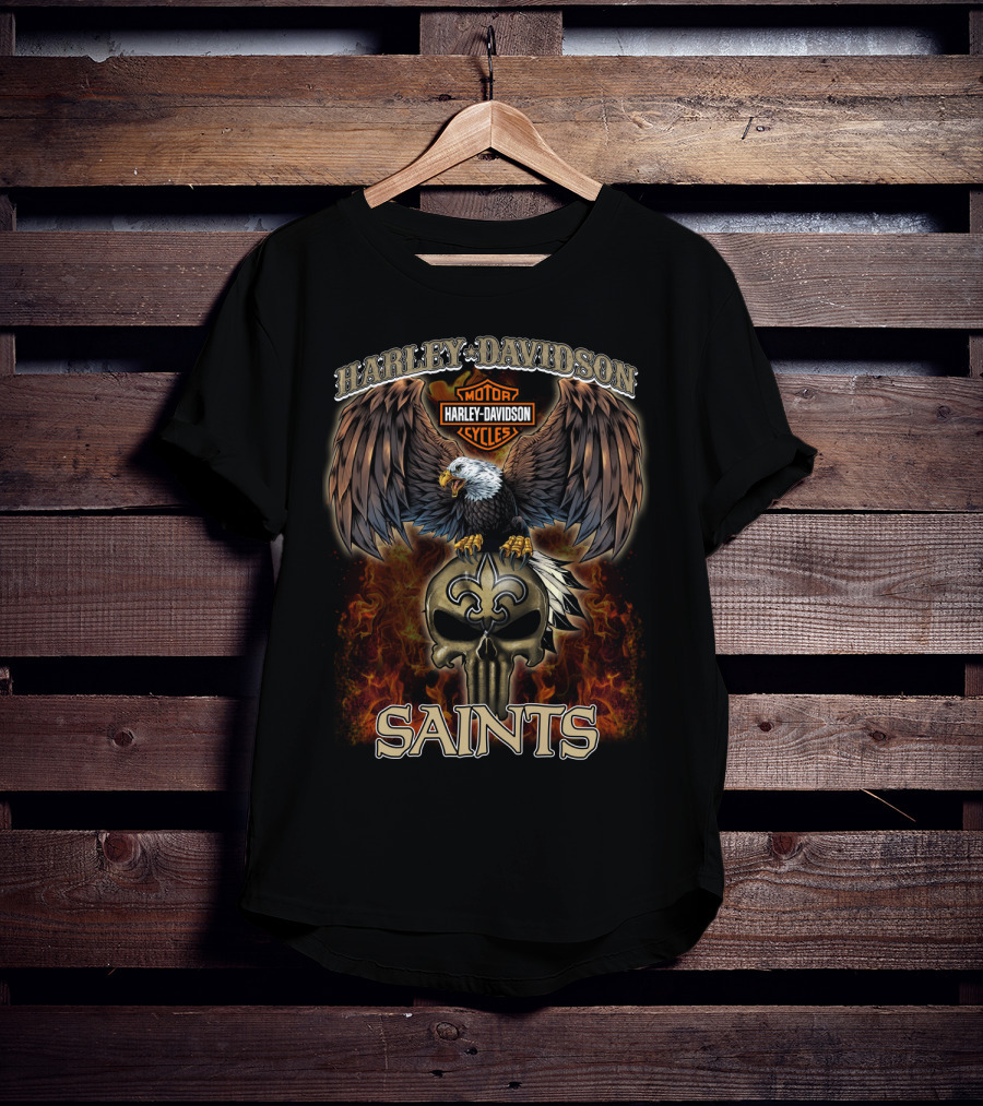 Harley Davidson Motorcycles Eagle Skull Saints T-Shirt