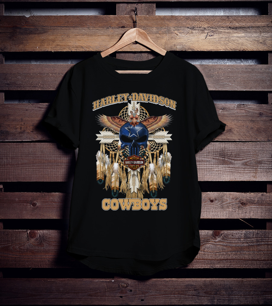 Harley Davidson Motor Cycles Cowboys Dreamcatcher Feathers Eagle Skull Star T-Shirt