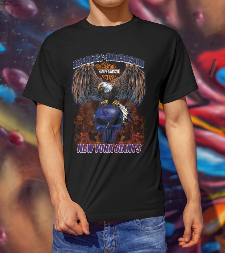 Harley Davidson New York Giants Eagle And Skull T-Shirt