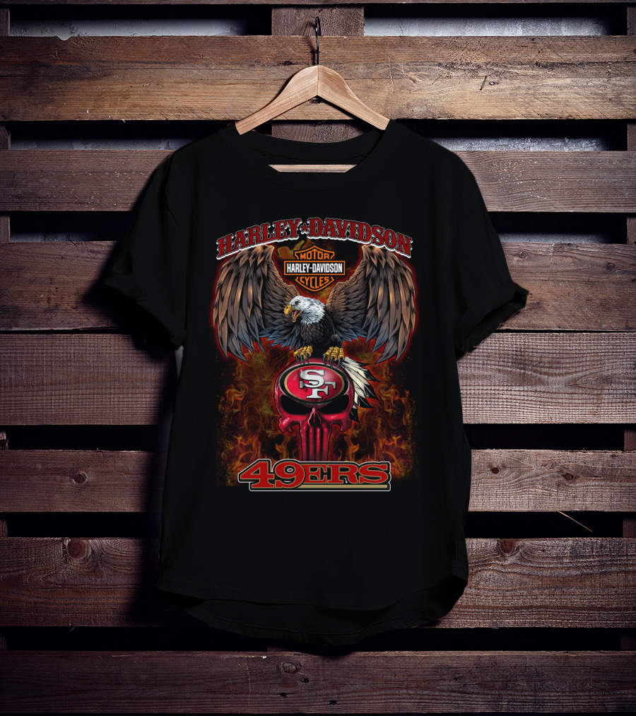 Harley Davidson Motor Cycles 49ers Sf Eagle Flames T-Shirt