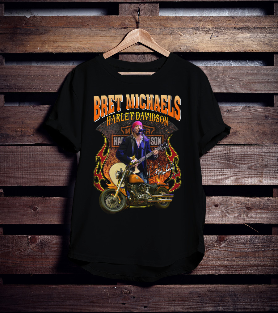 Bret Michaels Harley Davidson Motorcycle Concert Performance Signature T-Shirt