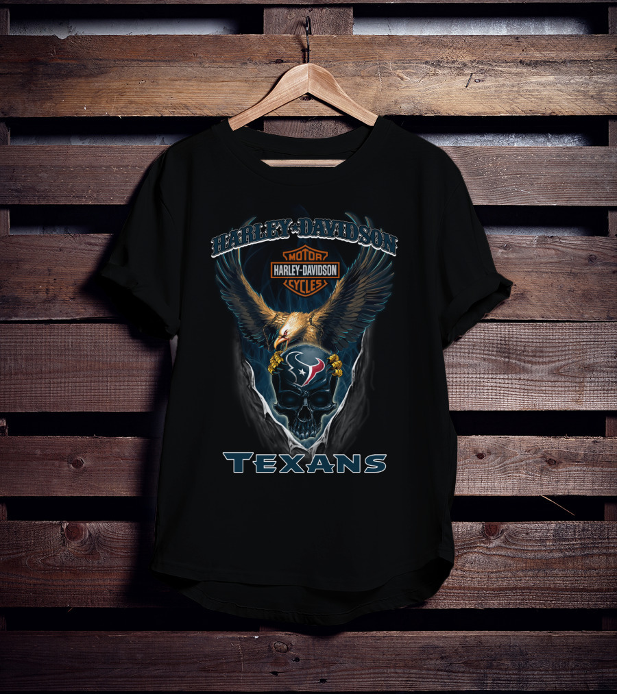 Harley Davidson Eagle Houston Texans Skull T-Shirt