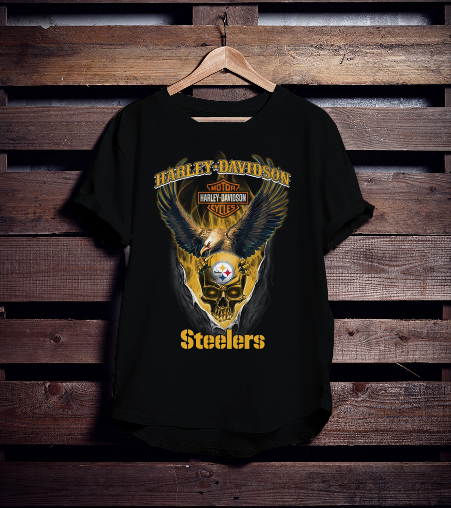 Harley Davidson Pittsburgh Steelers Eagle Skull T-Shirt