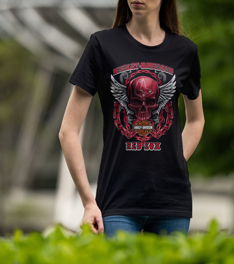 Harley Davidson Boston Red Sox Skull And Wings T-Shirt
