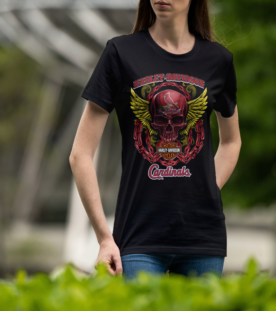 Harley Davidson St Louis Cardinals Skull Wings T-Shirt